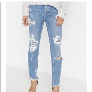 - BUFFALO  DAYGLOW DISTRESSED SEQUIN HIGH RISE GIRLFRIEND JEANS SIZE 25 & 26 NWT